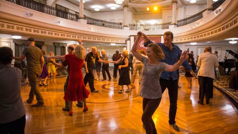 The Church of Scientology hosts monthly swing dancing for charity at the Fort Harrison ballroom.